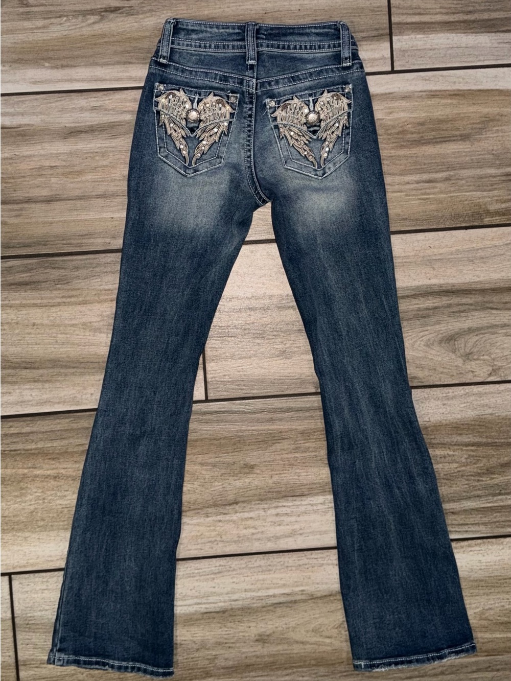 Women's Dark Blue Embellished Flare Jeans
